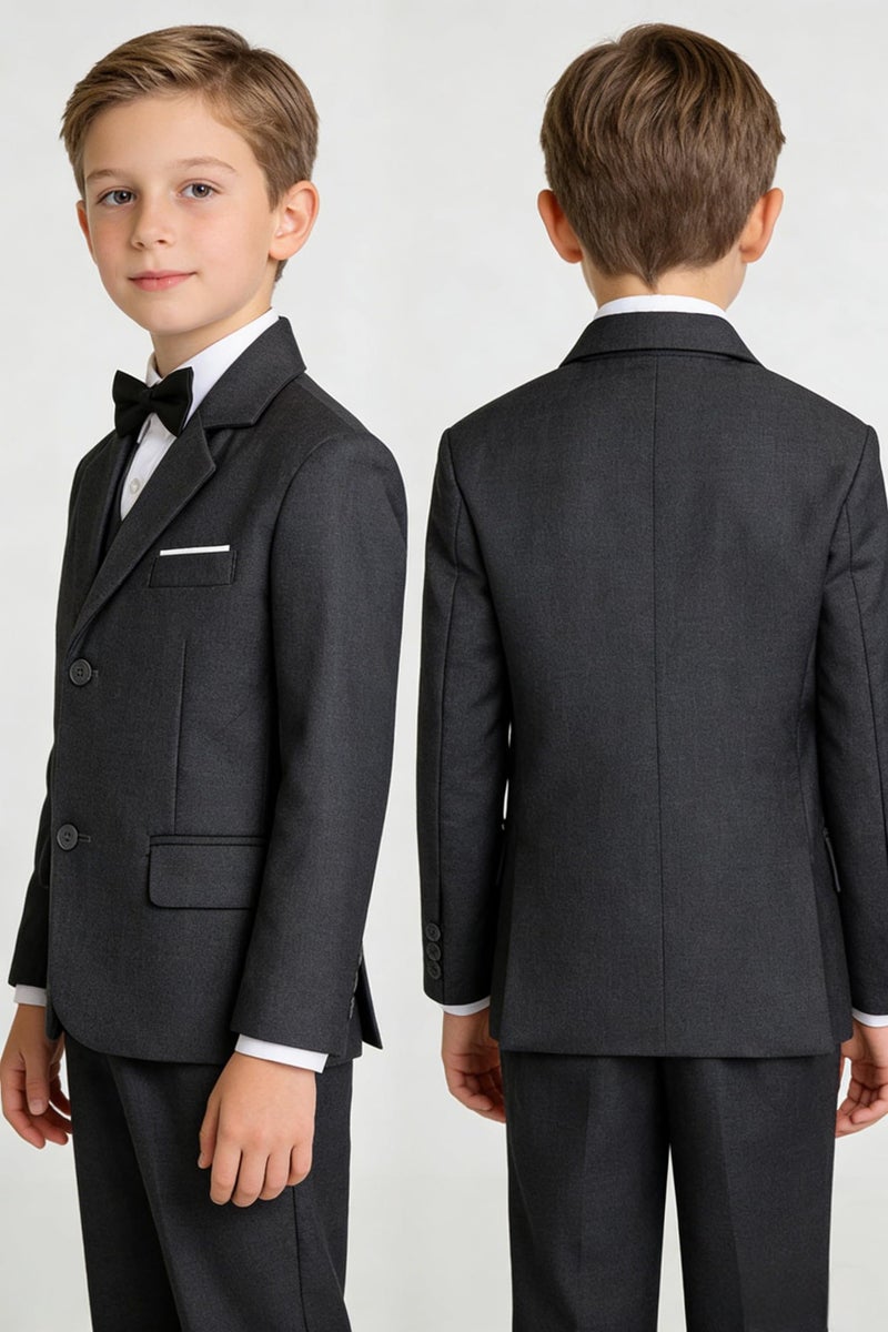 Addneo Suits for Boys,Slim Fit Suit Set Tuxedo 5 Pieces Little Boy Dark Gray Suit Size 2T - Image 3